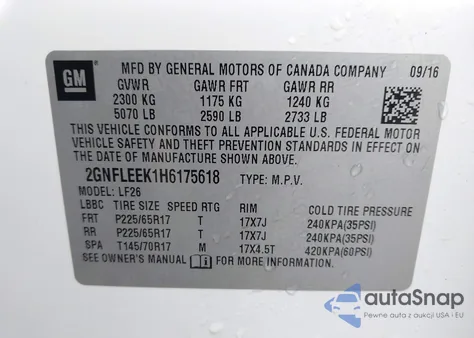 2017 Chevrolet Equinox Ls z USA, uszkodzony, nr VIN 2GNFLEEK1H6175618